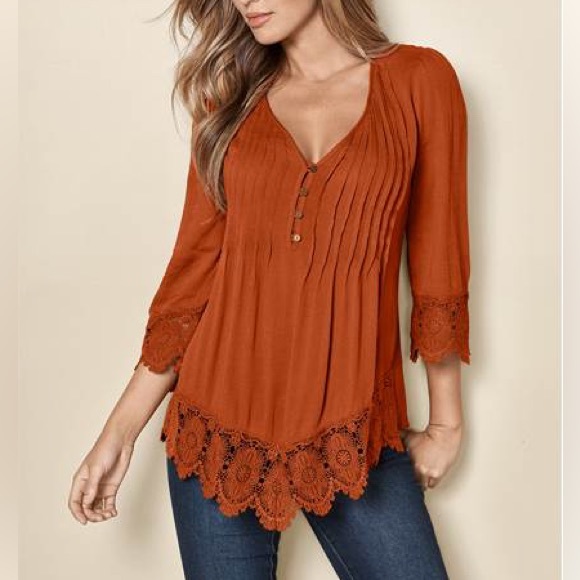 Lace Detail Button-Up Top - Picture 3 of 5
